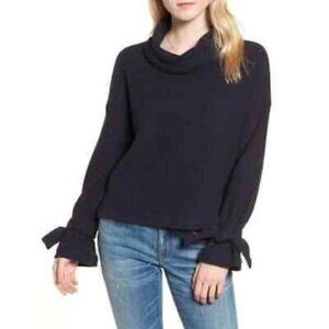 Madewell Cowl Neck Sweater Navy Tie Sleeves Ribbed Textured Pullover XXS